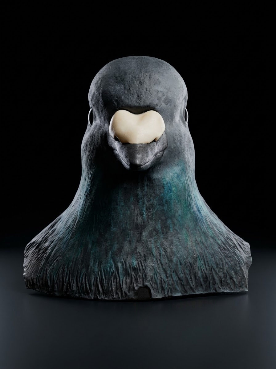 The pigeon mask from the front