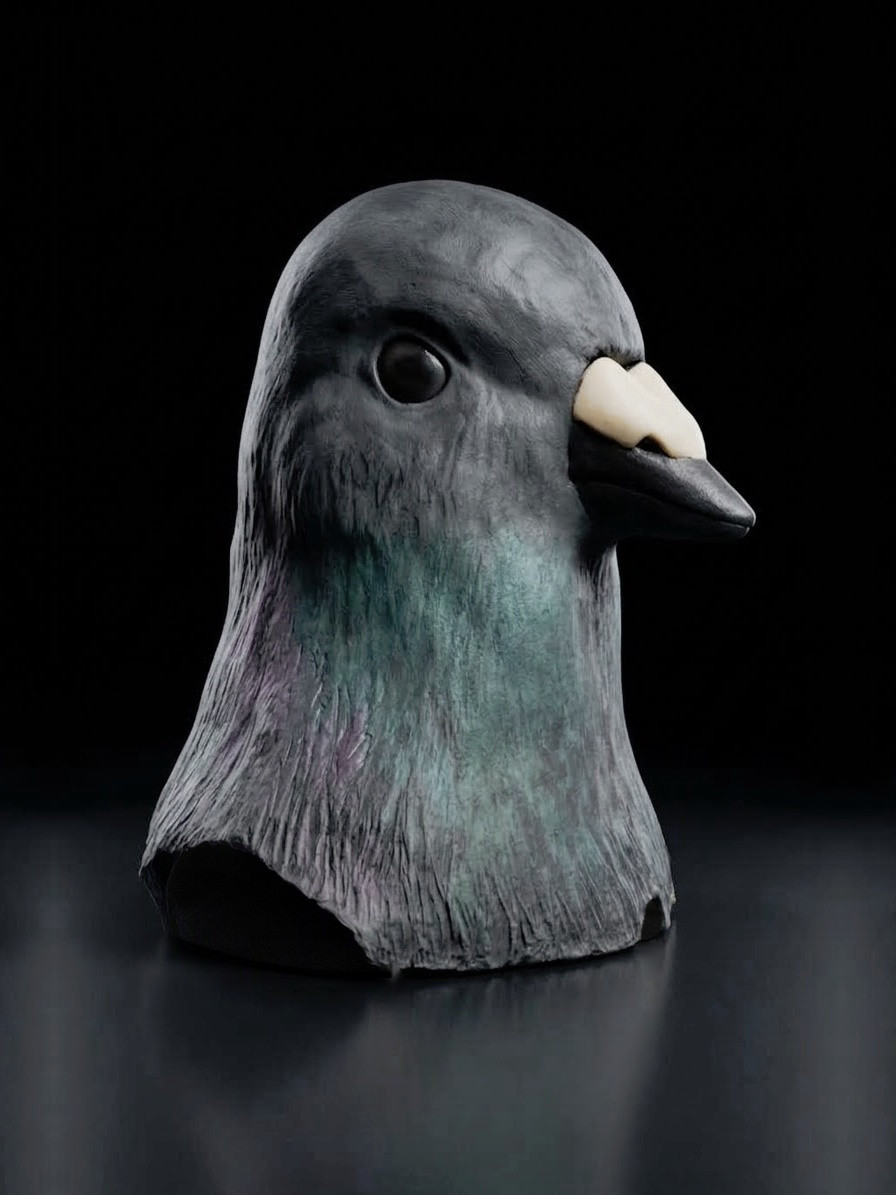 The pigeon mask in three-quarter view