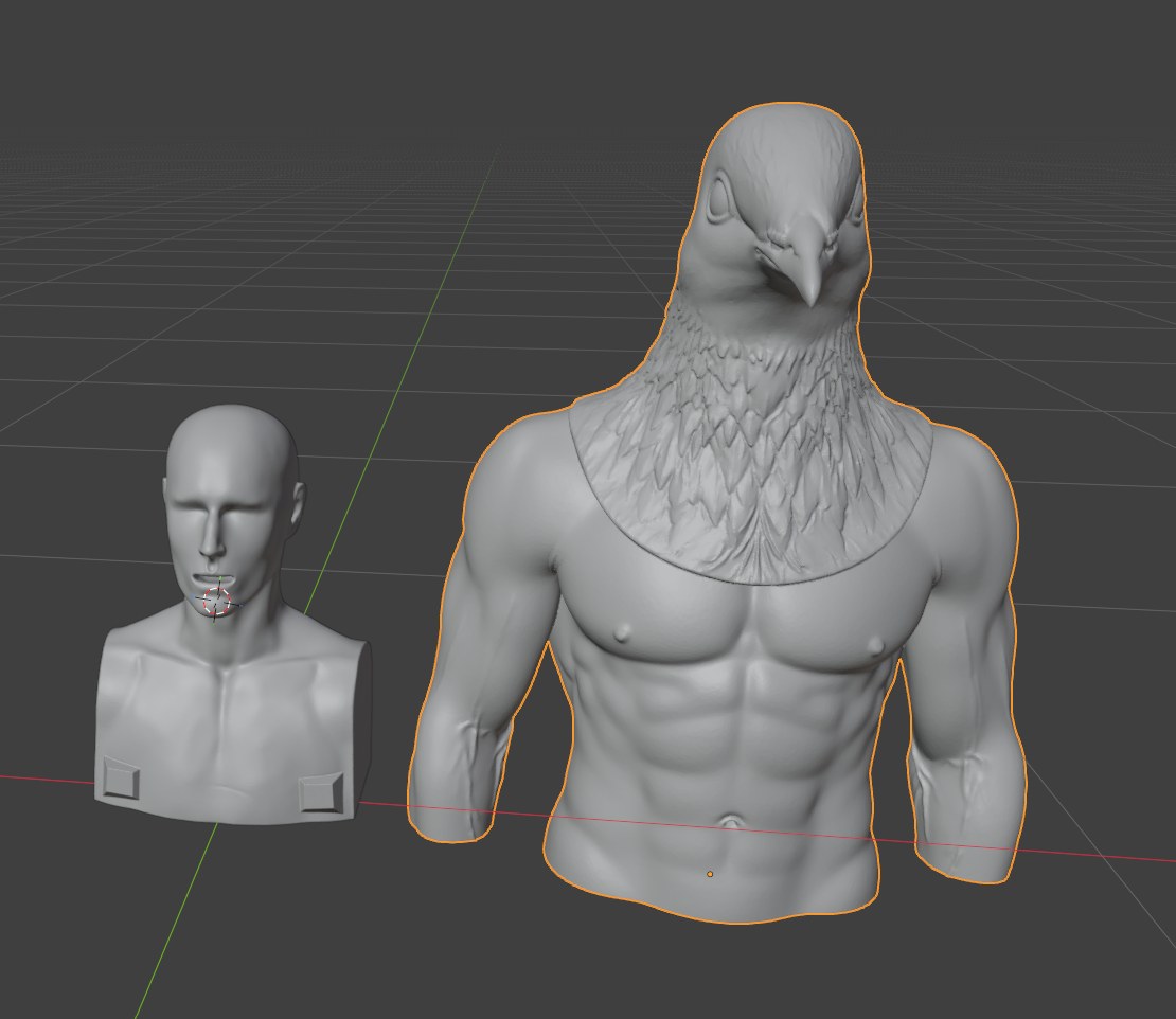 Work in progress: the Pigeon Doctor sculpted in 3D, next to a human head for scale